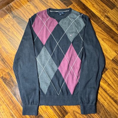 Tommy Hilfiger Argyle Colorblock Knit Sweater  90s Tommy classic