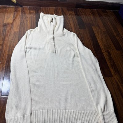 Lauren Jeans.Co Cream Funnel Neck Quarter Zip Knit Sweater