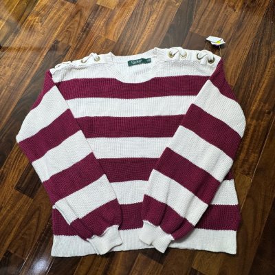 Lauren Ralph Lauren Burgundy and Cream Striped Knit Sweater
