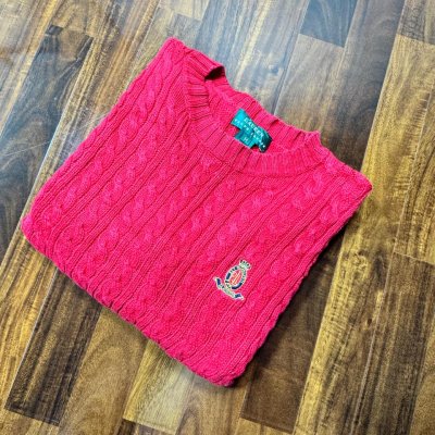 Lauren Ralph Lauren Red Cable Knit Crest Sweater