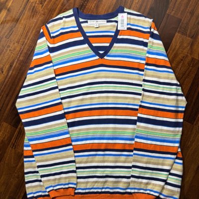 Tommy Hilfiger Woman Multicolor Stripe V-Neck Sweater
