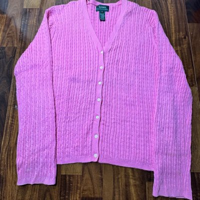 Lauren Ralph Lauren Cable Knit Cardigan 100% Cotton Size XL