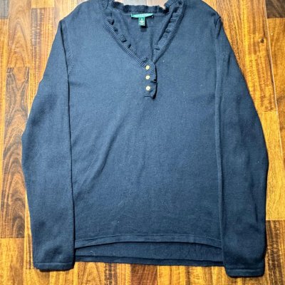Lauren Ralph Lauren  100% Cotton Ruffle V-Neck Knit Size 1X
