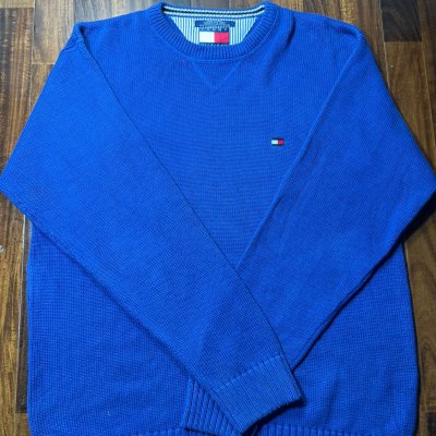 Tommy Hilfiger Royal Blue 100% Cotton Crewneck Size L | Flag Logo