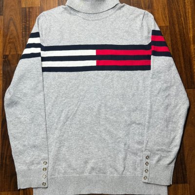 Tommy Hilfiger Grey Flag Stripe Turtleneck Size M  Button Cuffs
