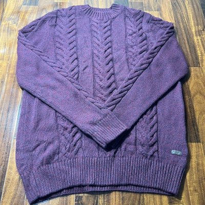 Barbour Burgundy Aran Cable Knit Crewneck