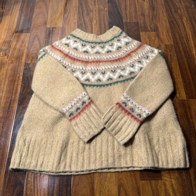 Beige Fair Isle Yoke Knit Sweater | Size M