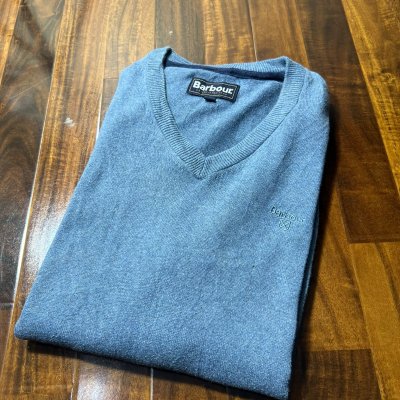 Barbour Dusty Blue V-Neck Knit Sweater