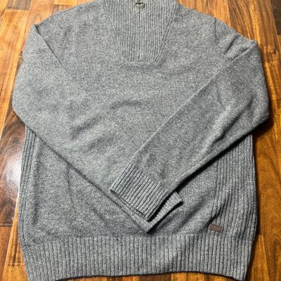 Barbour Heather Grey Navy 1/4 Zip Knit Sweater