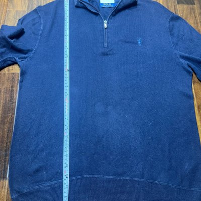 Vintage Polo by Ralph Lauren Navy Quarter Zip Ribbed Sweater | Light Blue Pony L