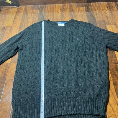 Polo Ralph Lauren Black Cable Knit Crew Neck Sweater | Size L | 25.5" Length | Blue Pony
