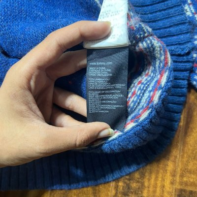 Vintage Tommy Hilfiger Fair Isle Shawl Collar Knit Sweater Size M Blue Nordic