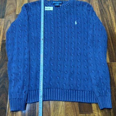 Ralph Lauren Navy Cable Knit Crew | 25" Length | White Pony | SKU 918