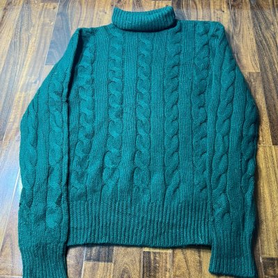 Dark Green Cable Knit Turtleneck Sweater