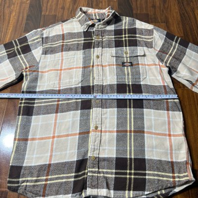 Vintage Dickies Plaid Flannel Shirt Size S Brown Beige Orange Workwear