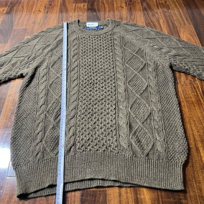 Polo Ralph Lauren Olive Green Aran Cable Knit Crew | Size M | 27" Length | SKU 676
