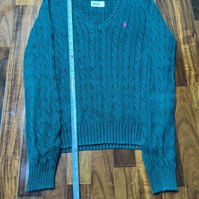 Ralph Lauren Sport Teal V-Neck Cable Knit Sweater