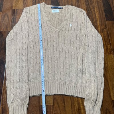 Ralph Lauren Sport Camel V-Neck Cable Knit Sweater