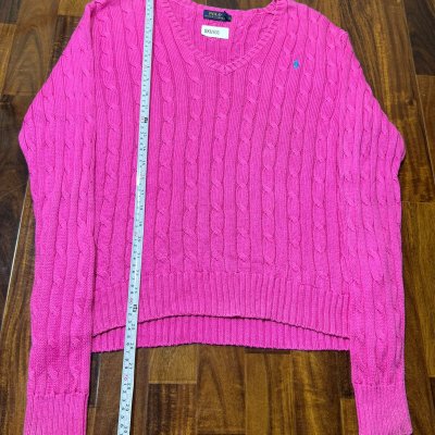 Polo Ralph Lauren Hot Pink V-Neck Cable Knit Sweater