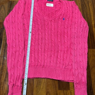 Polo Ralph Lauren Hot Pink V-Neck Cable Knit Sweater
