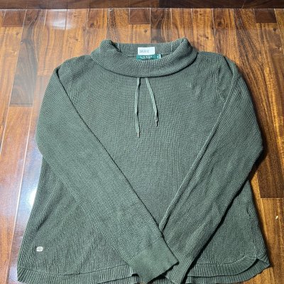 Lauren Ralph Lauren Olive Green Funnel Neck Waffle Knit Sweater
