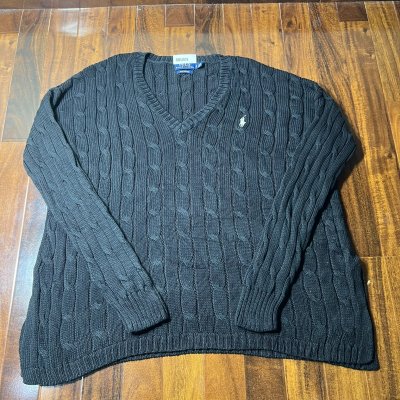 Polo Ralph Lauren Black V-Neck Cable Knit Sweater