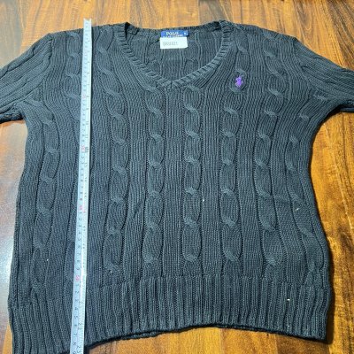 Polo Ralph Lauren Black Cable Knit V-Neck Sweater
