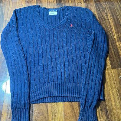 Polo Ralph Lauren Navy Cable Knit V-Neck Sweater
