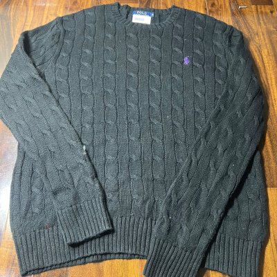 Polo Ralph Lauren Black Cable Knit Crewneck Sweater