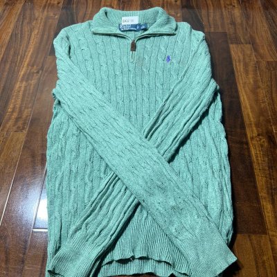 Polo Ralph Lauren Sage Green Cable Knit 1/4 Zip Sweater