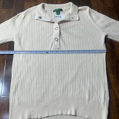 Vintage Lauren Ralph Lauren Ribbed Henley Knit Sweater Size L Cream 3-Button