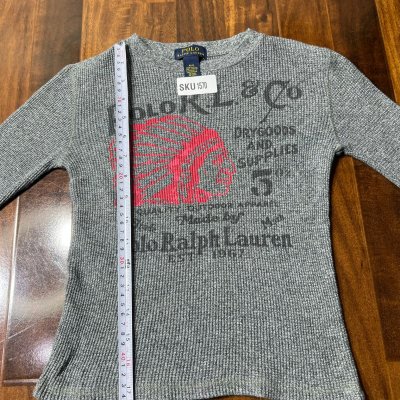 Polo Ralph Lauren Grey Indian Head Waffle Knit | 34cm P2P | Crew Neck | Size 4/4T