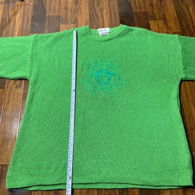 Gianni Versace Green Medusa Logo Crewneck Knit Sweater | 62cm P2P | Size XL