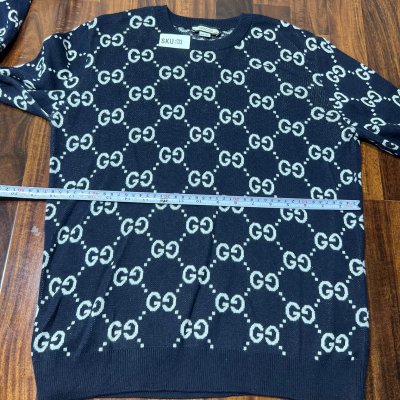 Gucci Navy GG Monogram Crew Neck Knit Sweater | 53cm P2P | Size L