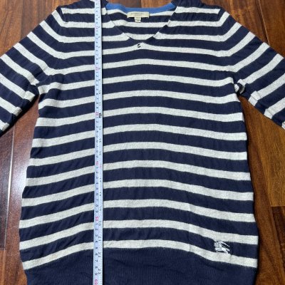 Burberry London Striped V-Neck Knit | Size M | Length 25" | Knight Logo