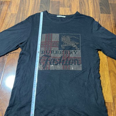 Burberry Black Rhinestone Logo Tee | 42" Chest | Long Sleeve