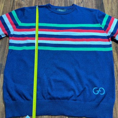 Gucci Royal Blue Striped Crew Knit | 45" Chest | Interlocking GG | Size XL