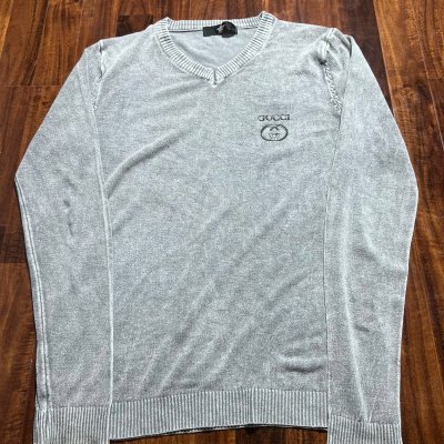 Gucci Heather Grey V-Neck Knit | 42" Chest | Interlocking GG | Size L