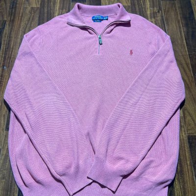 Polo Ralph Lauren Dusty Pink 1/4 Zip Pique Sweater | 28" Length | Size XXL | Tonal Pony