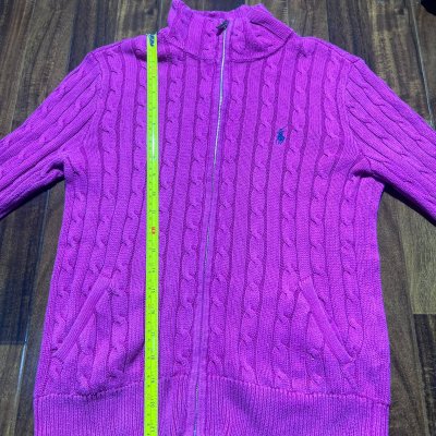 Polo Ralph Lauren Hot Pink Cable Knit Full Zip Sweater | 40" Chest | Pony Logo
