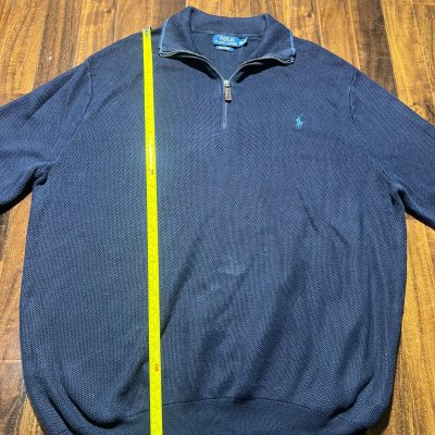 Polo Ralph Lauren Navy 1/4 Zip Mesh Knit Sweater | Size XL | 52" Chest | Tonal Pony