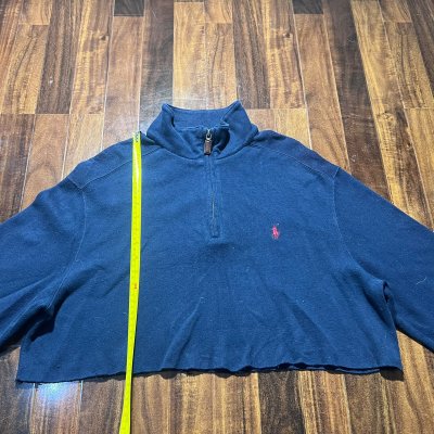 Polo Ralph Lauren Navy 1/4 Zip Mesh Knit Sweater | 48" Chest | Light Blue Pony