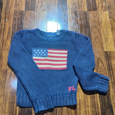 Ralph Lauren USA Flag Chunky Knit | Navy | Intarsia Flag | Kids Size 6 | 40cm P2P | 46cm Length