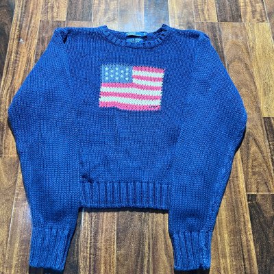 Polo Ralph Lauren USA Flag Crew Knit | Navy | Intarsia Flag | Kids Size 6 | 40cm P2P | 47cm Length