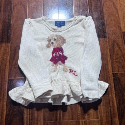 Polo Ralph Lauren Puppy Dog Peplum Knit | Cream | Intarsia Puppy | Kids Size 3T | 31cm P2P | 42cm Length