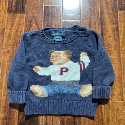 Polo Ralph Lauren Polo Bear Baby Crew Knit | Navy | Polo Bear Intarsia | Size 9M | 30cm P2P | 32cm Length