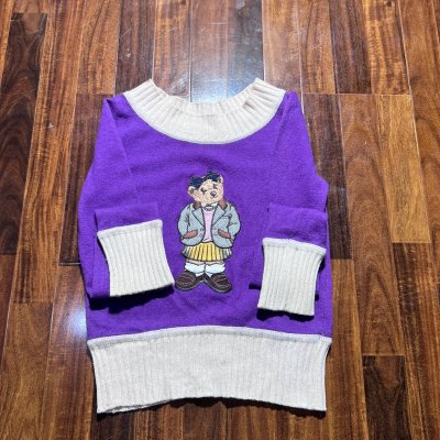 Vintage Polo Ralph Lauren Polo Bear School Girl Crew Knit | Purple White | Embroidered Bear | Size S | 46cm P2P | 54cm Length