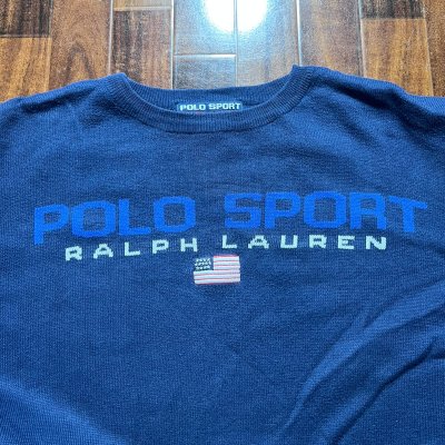 Vintage Polo Sport Ralph Lauren Royal Blue Big Logo Flag Crew Neck Sweater