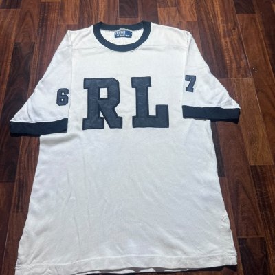 Polo Ralph Lauren RL 67 Football Jersey | White Navy | Big RL Letters | Size S | 52cm P2P | 66cm Length