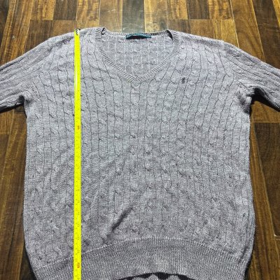 Ralph Lauren Lavender Cable Knit V-Neck Sweater M | 21" P2P | Tiny Pony